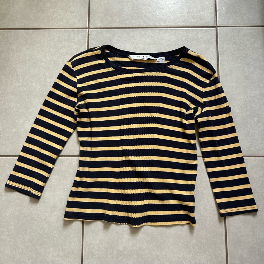 Tommy Hilfiger Black and Yellow Striped Top - Picture 2 of 7